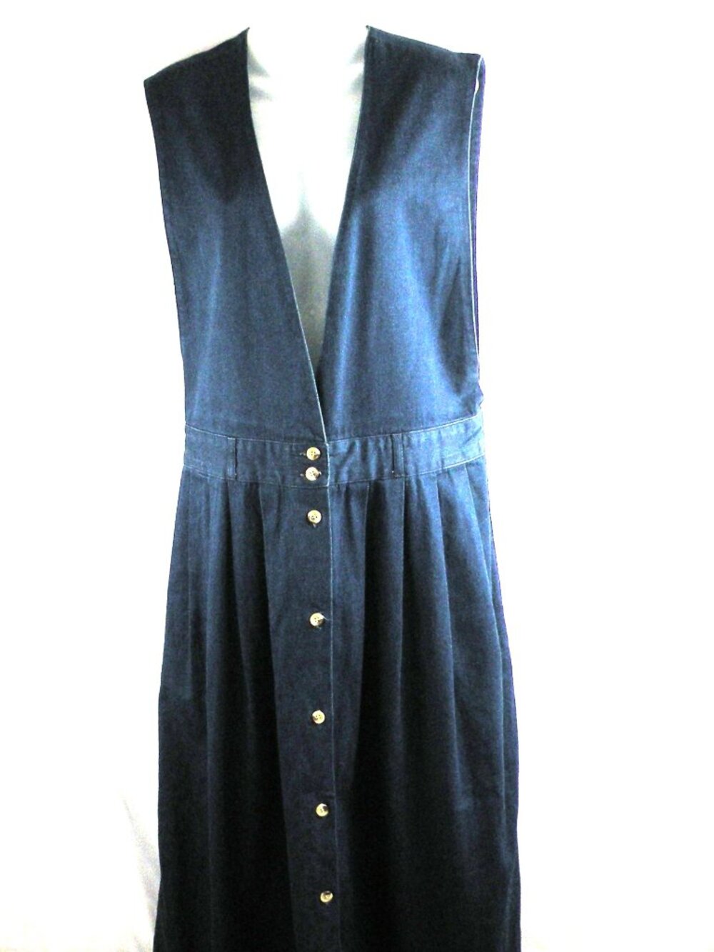 Vintage Land's End Thick Cotton Denim V-Neck A Line Midi Dress Size 14